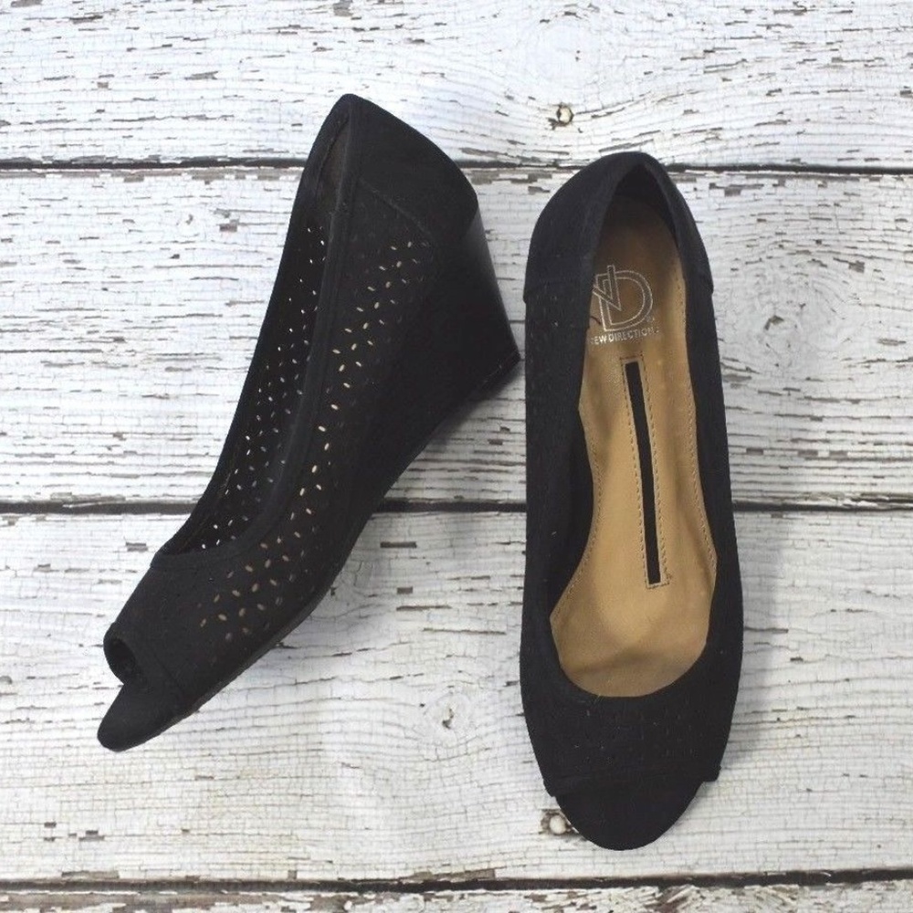 New Directions Peep Toe Man Made Suede Wedges